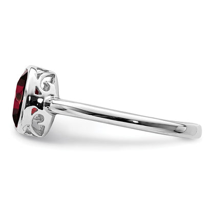 Sterling Silver Rhodium-plated Polished Garnet Oval Ring