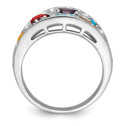 Sterling Silver Rhodium-plt Amethyst/Citrine/Blue Topaz/Garnet/Peridot Ring
