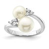 Sterling Silver Rhodium-plated 8-9mm White Button Freshwater Cultured Pearl and CZ Ring