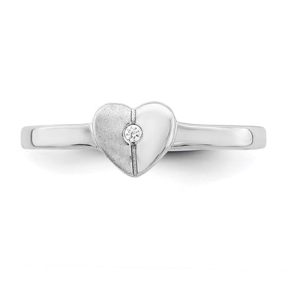 Sterling Silver Rhodium-plated Polished CZ Heart Ring