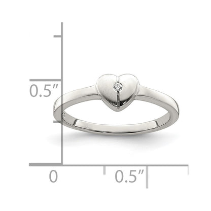 Sterling Silver Polished & Satin CZ Heart Children's Ring