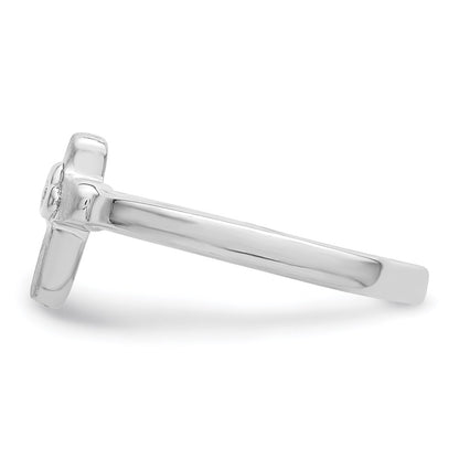 Sterling Silver Polished & Satin CZ Cross Children's Ring