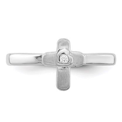 Sterling Silver Polished & Satin CZ Cross Children's Ring