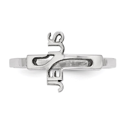 Sterling Silver Rhodium-plated Jesus Cross Ring
