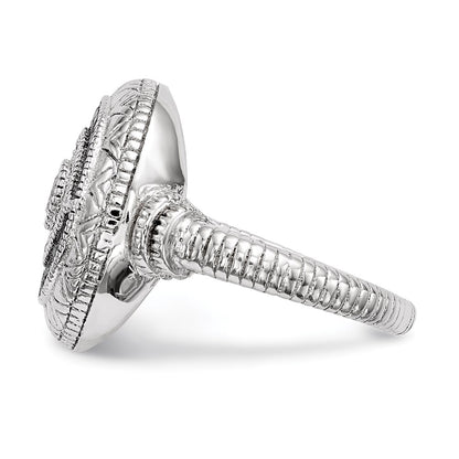 Sterling Silver Rhodium-plated Black and White CZ Evil Eye Ring