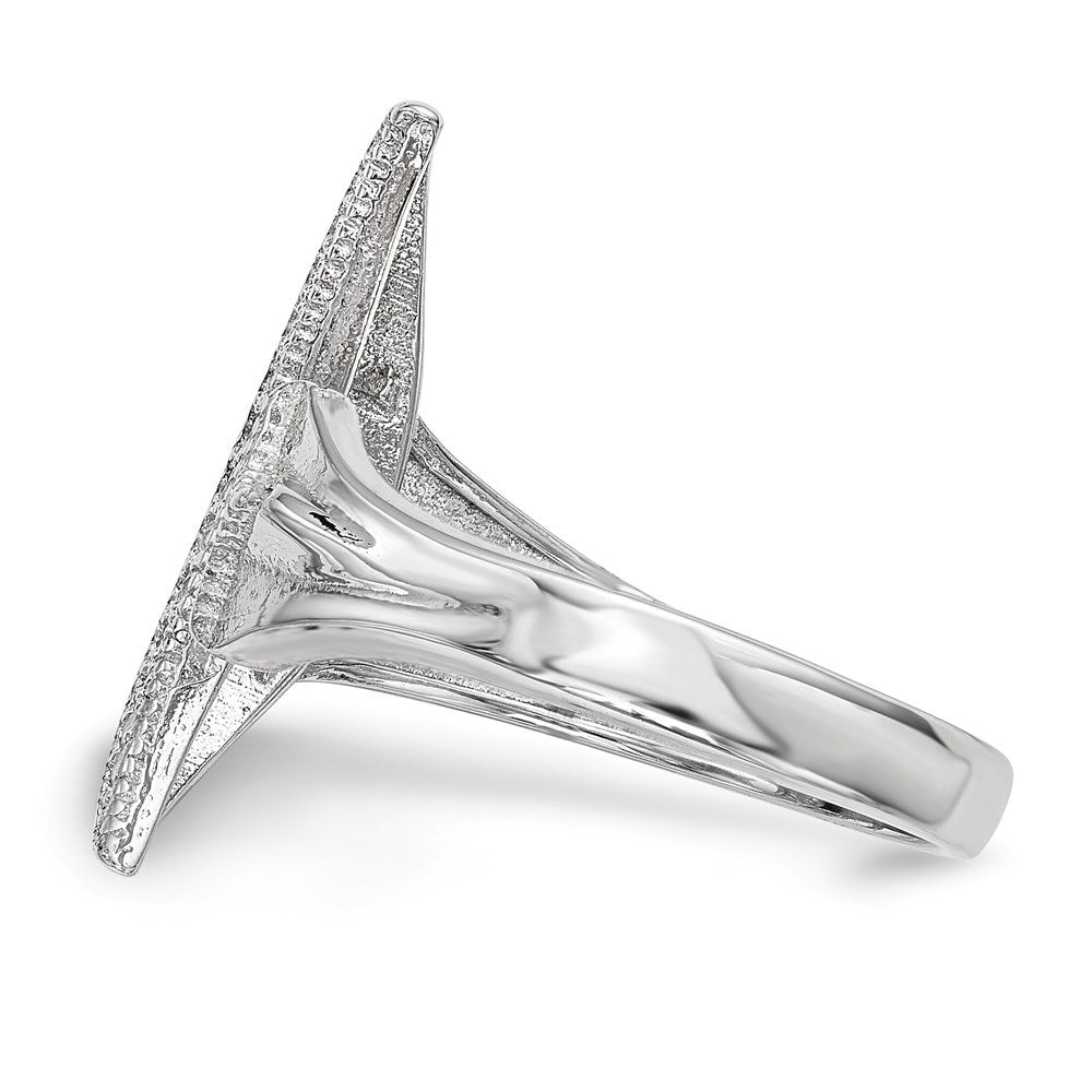 Sterling Silver Rhodium-plated CZ Moon w/Star Polished Ring