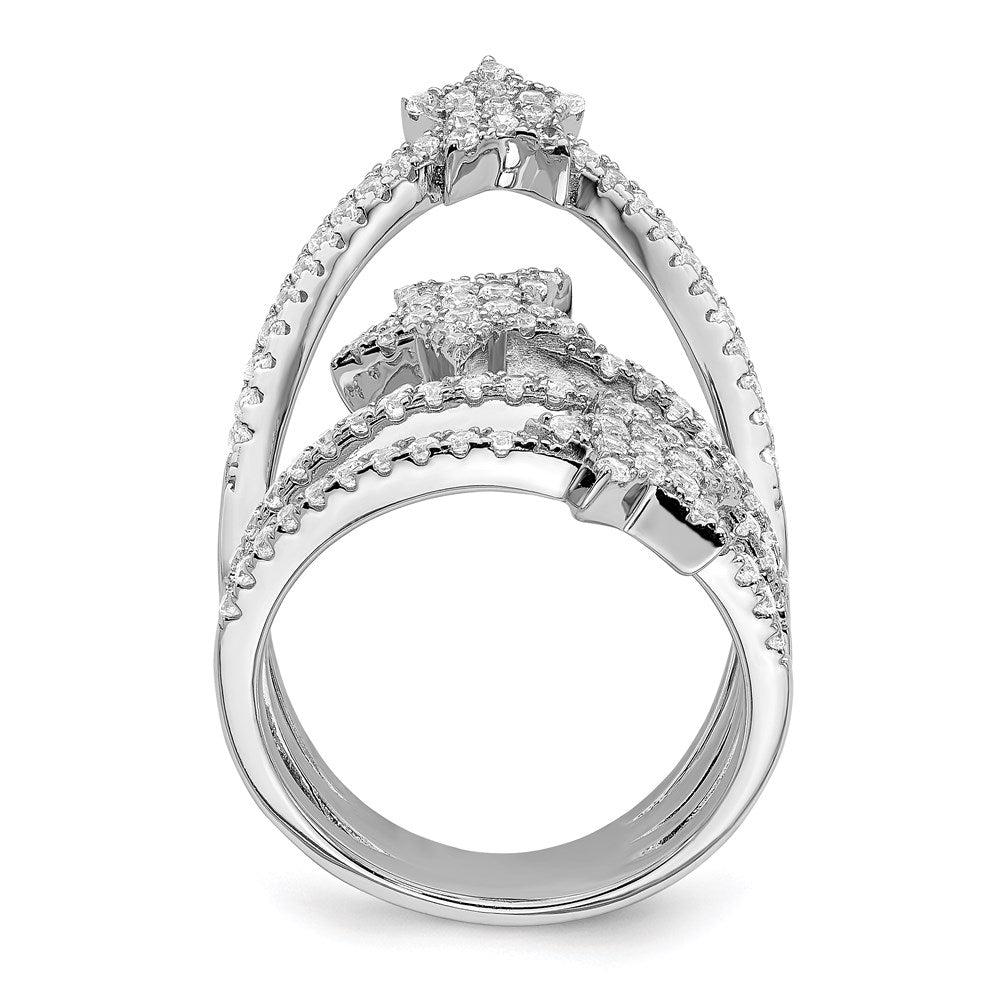 Pure Fire Sterling Silver Rhod-plated CZ Star Ring
