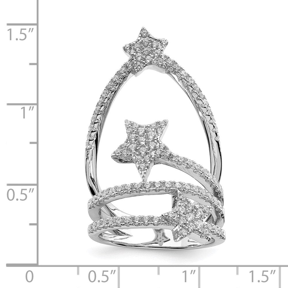 Pure Fire Sterling Silver Rhod-plated CZ Star Ring
