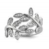 Sterling Silver Rhodium-plated Leaf CZ Ring