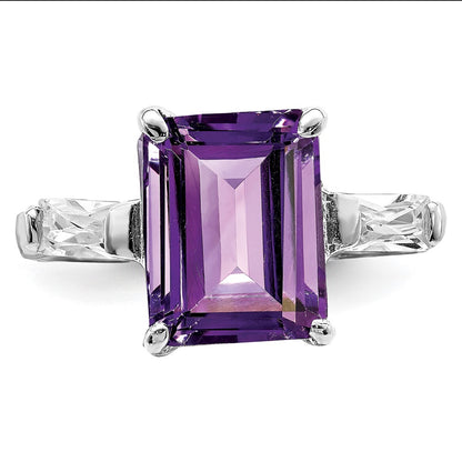 Sterling Silver Rhodium-plated Amethyst and CZ Ring