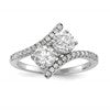 Sterling Silver Rhodium-plated CZ Two Stone Polished Bypass Ring