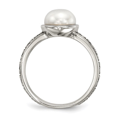 Sterling Silver w/14k Antiqued 8mm Button FWC Pearl Set of 3 Rings