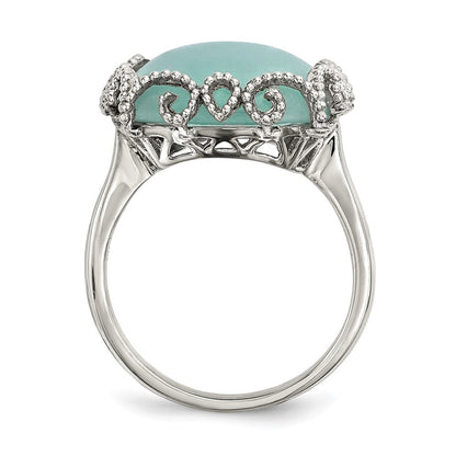 Sterling Silver Rhod-plated Created Amazonite Polished/Textured Ring