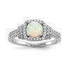 Sterling Silver Rhodium-plated CZ and Lab Created White Opal Ring