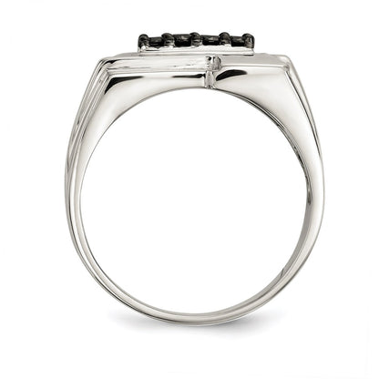 Sterling Silver Rhodium-plated Mens Black Diamond Polished Ring
