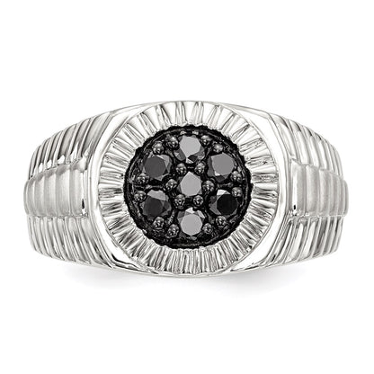 Sterling Silver Rhod-plated Mens Black Diamond Polished/Satin Ring