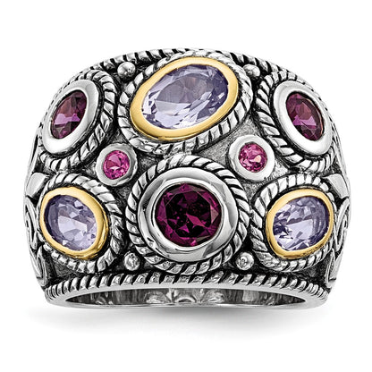 Sterling Silver Rhod w/14k Pink Qrtz Rhodolite GA & Pink Tourmaline Ring