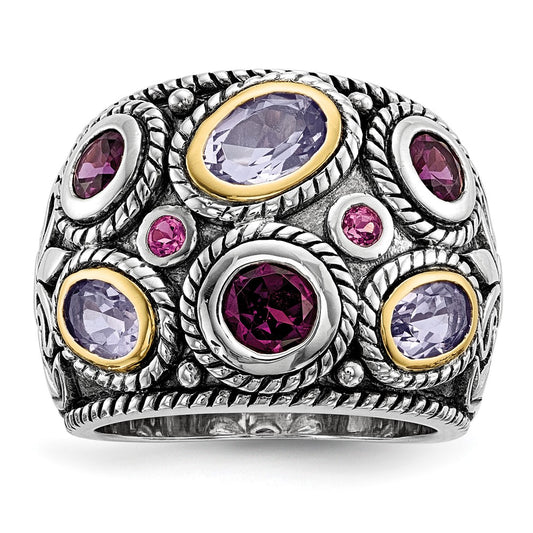 Sterling Silver Rhod w/14k Pink Qrtz Rhodolite GA & Pink Tourmaline Ring