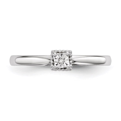 Sterling Silver Rhodium Plated Polished Diamond Heart Shape Ring