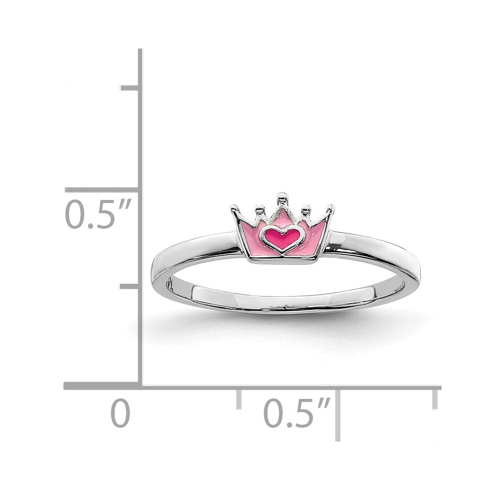 Sterling Silver Rhodium-plated Polished Pink Enamel Crown Children's Ring