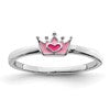 Sterling Silver Rhodium-plated Polished Pink Enamel Crown Children's Ring