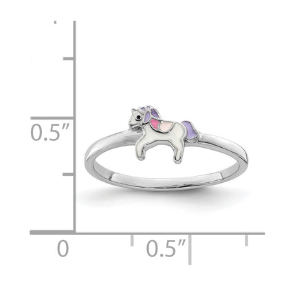 Sterling Silver RH-plated Multi-color Enameled Unicorn Children's Ring