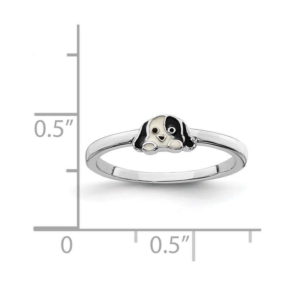 Sterling Silver RH-plated Black & White Enameled Puppy Children's Ring