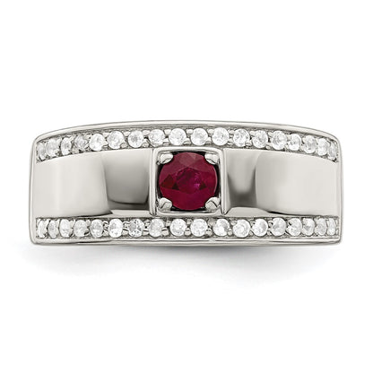 Sterling Silver Rhod-plated Men's African Ruby and White Topaz Ring