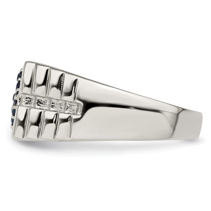 Sterling Silver Rhodium-plated Men's Blue Sapphire Ring
