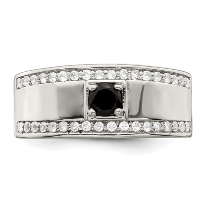 Sterling Silver Rhodium-plated Men's Onyx and White Topaz Ring
