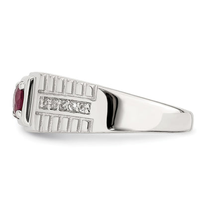 Sterling Silver Rhod-plated Men's African Ruby and White Topaz Ring