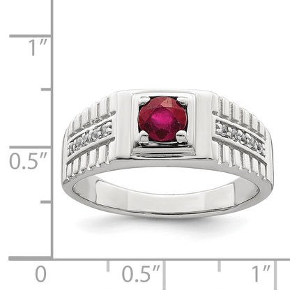Sterling Silver Rhod-plated Men's African Ruby and White Topaz Ring