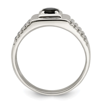 Sterling Silver Rhodium-plated Men's Onyx and White Topaz Ring