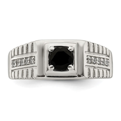 Sterling Silver Rhodium-plated Men's Onyx and White Topaz Ring