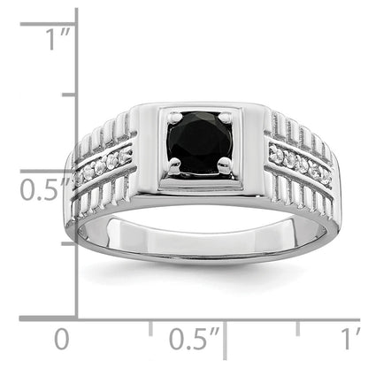 Sterling Silver Rhodium-plated Men's Onyx and White Topaz Ring
