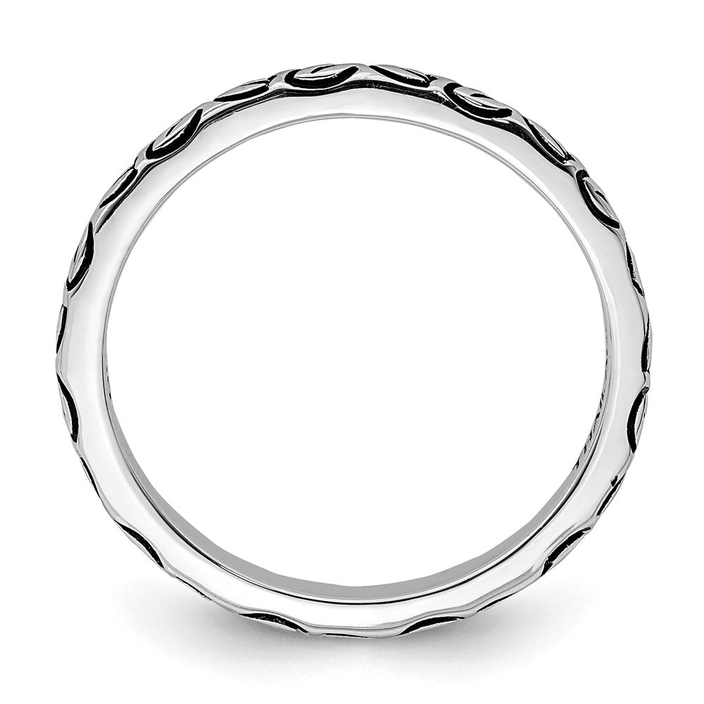 Sterling Silver Rhodium-plated Antiqued Leaf Band