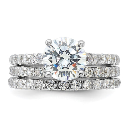 Sterling Silver Rhodium-plated 8mm CZ Ring & 2 CZ Band Set