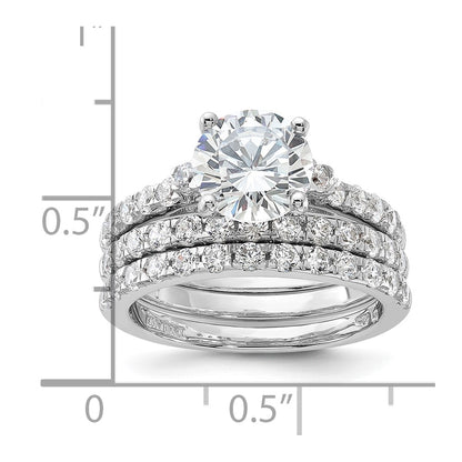 Sterling Silver Rhodium-plated 8mm CZ Ring & 2 CZ Band Set