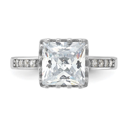 Sterling Silver Rhodium-plated Polished CZ Ring