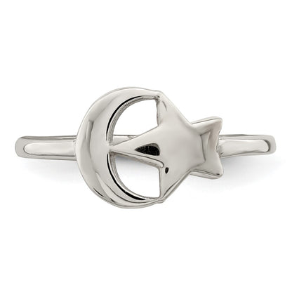 Sterling Silver Rose-tone Moon & Star Ring