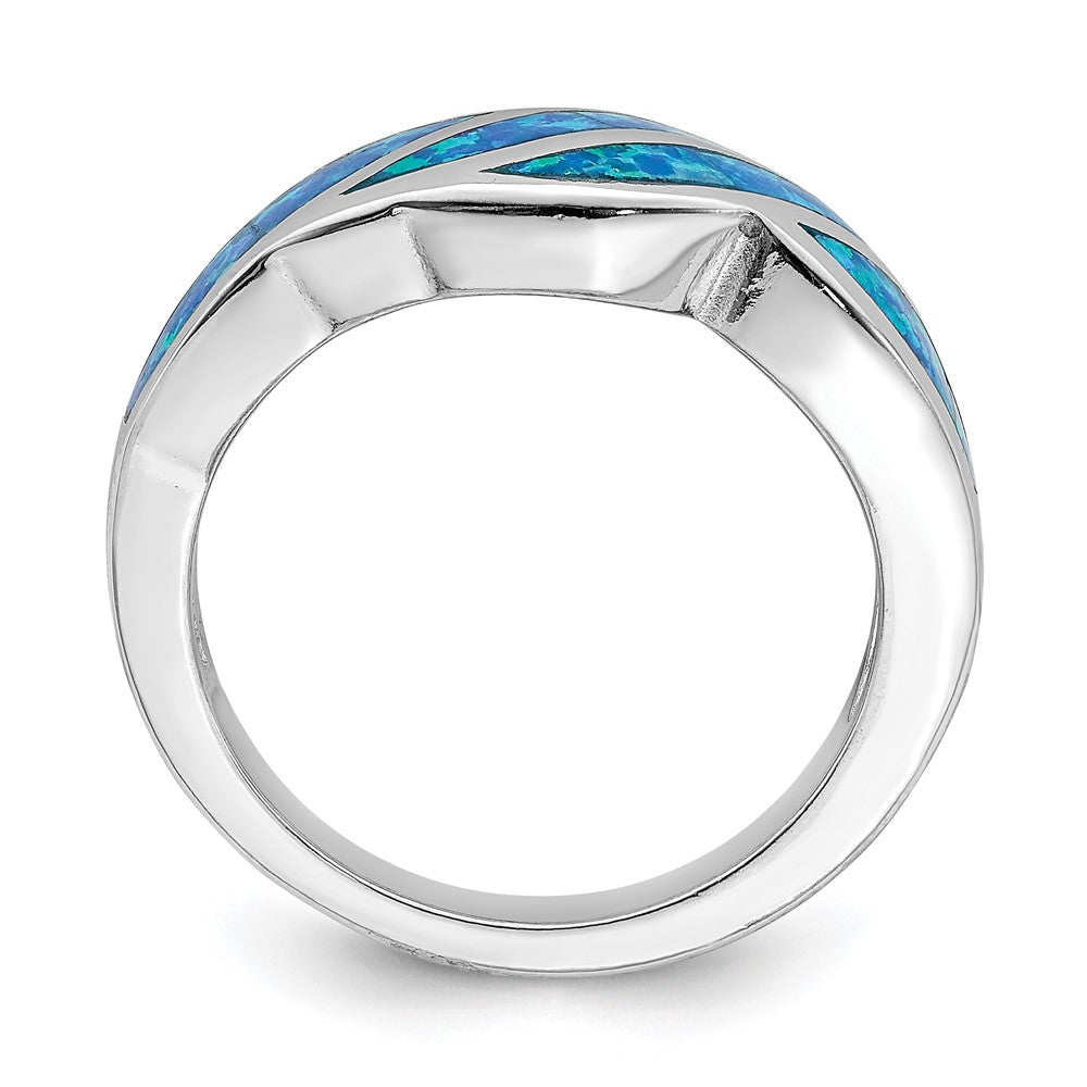 Sterling Silver Rhodium-plated Lab Created Blue Opal Inlay Ring