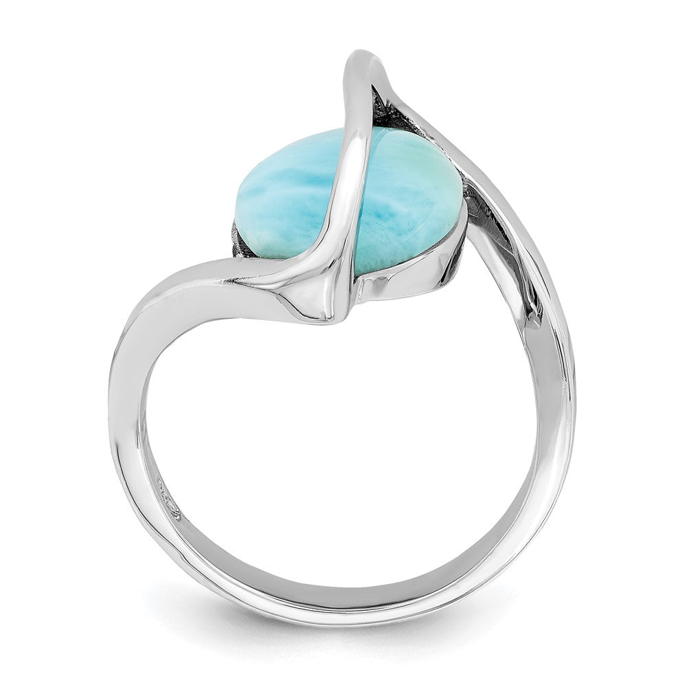 Sterling Silver Rhodium-plated Larimar Twisted Ring