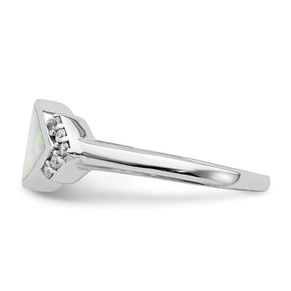 Sterling Silver Rhodium-plated Marquise Lab Created Opal & CZ Ring