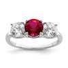 Sterling Silver Rhodium-plated Created Corundum & CZ 3 Stone Ring