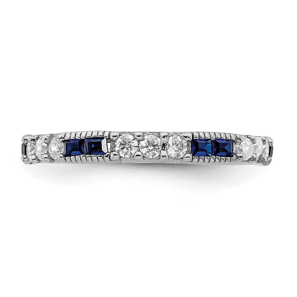 Sterling Silver Rhodium-plated Lab Cr Blue Spinel & CZ Ring