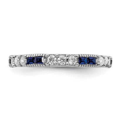 Sterling Silver Rhodium-plated Lab Cr Blue Spinel & CZ Ring