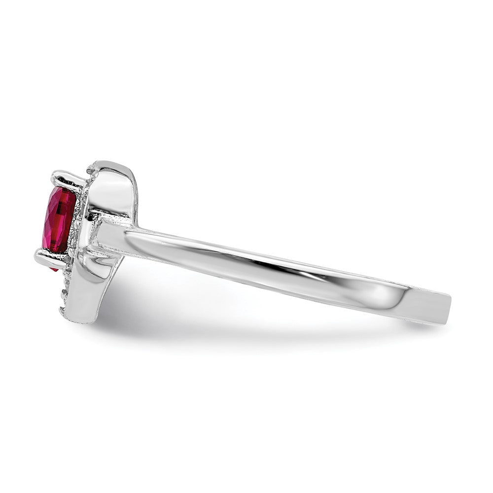 Sterling Silver Rhodium-plated Lab Cr Corundum & CZ Heart Ring