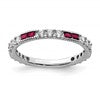 Sterling Silver Rhodium-plated Created Ruby and Round CZ Band