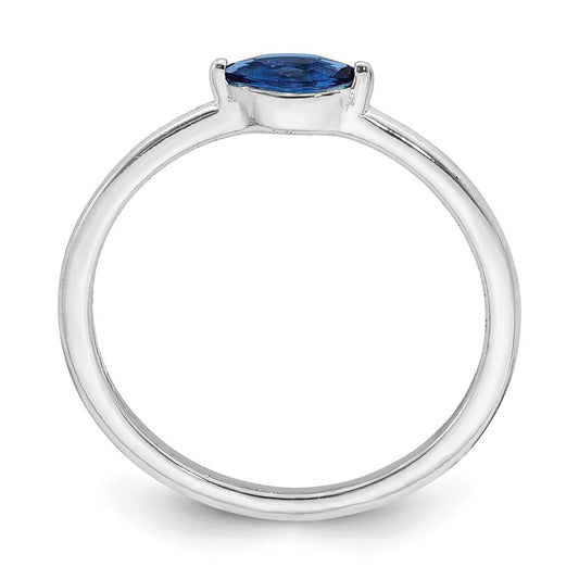 Sterling Silver Rhodium Plated Blue CZ Ring