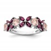 Sterling Silver Rhodium-plated Rose Quartz & Rhodolite Ring